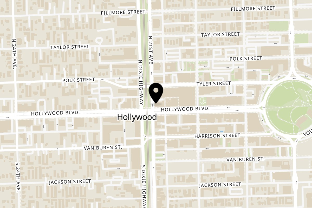 Map showing the location of BOK BOK BABY BURIRAM on 2051A Hollywood Blvd in Hollywood